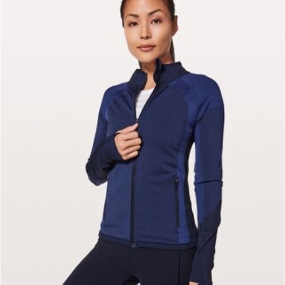 Lululemon Ready to Run Jacket Pinpoint sz 8 EUC MIDNIGHT NAVY/MOROCCAN